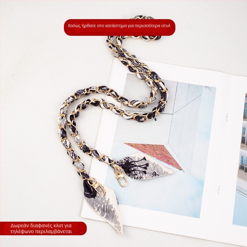 Λάνυαρντ κινητού με υφαντό σχέδιο, μεταλλική κατασκευή, ηλεκτροπλατίωση, πολυεστερικός ιμάντας, μεταλλική αγκράφα