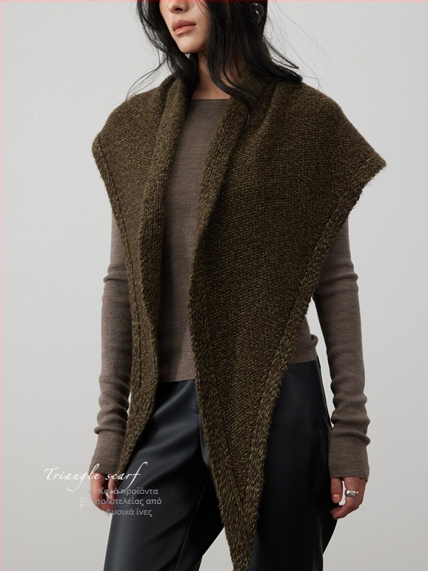 Πλεκτός τρίγωνος φουλάρι, μείγμα κασμίρι-μαλλιών-λυοσελ, διατηρεί τη ζεστασιά το χειμώνα