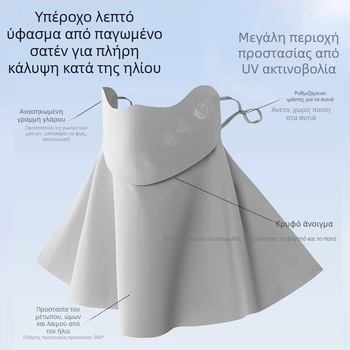 Μάσκα προσώπου με αντηλιακή προστασία από ice silk – Διαπνέουσα, UV προστασία, Ολόκληρη κάλυψη προσώπου, Προστασία για τον λαιμό, Πολυεστέρας-Σπάντεξ