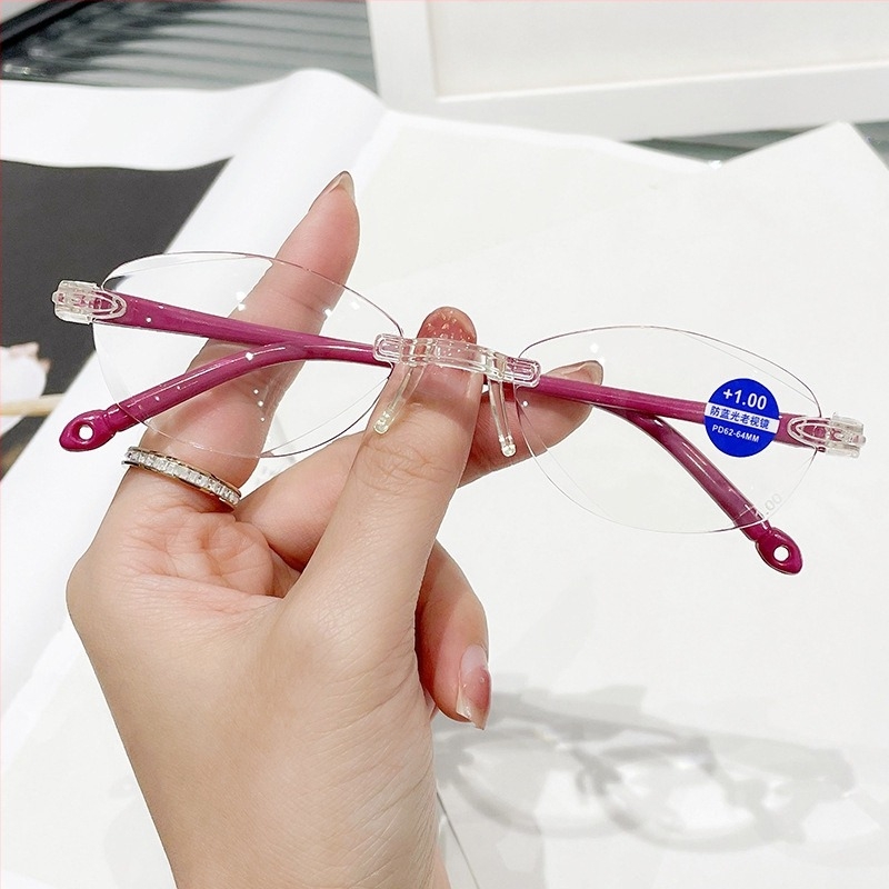 Γυαλιά ανάγνωσης χωρίς πλαίσιο, τετράγωνος σκελετός, PC φακοί, αντι-μπλε φως, Άνοιξη 2023