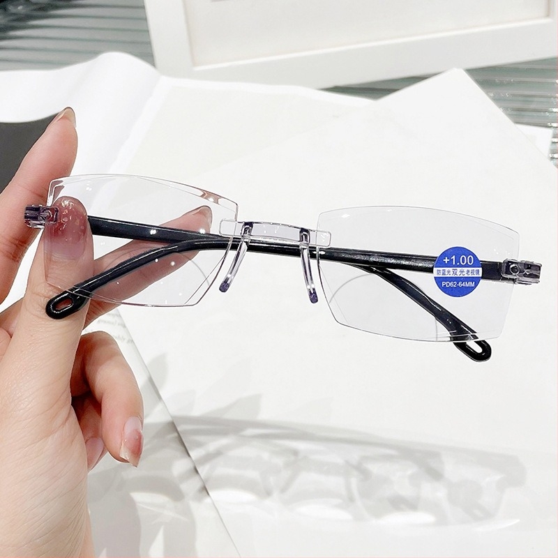 Γυαλιά ανάγνωσης χωρίς πλαίσιο, τετράγωνος σκελετός, PC φακοί, αντι-μπλε φως, Άνοιξη 2023