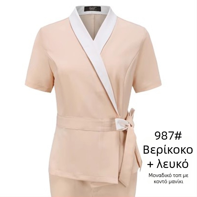 Unisex στολή για σαλόνι ομορφιάς, μεσαίου μήκους μανίκια, Chenille ύφασμα, 50–70% ελαστάν, παντελόνια 5/4, γούνινος γιακά