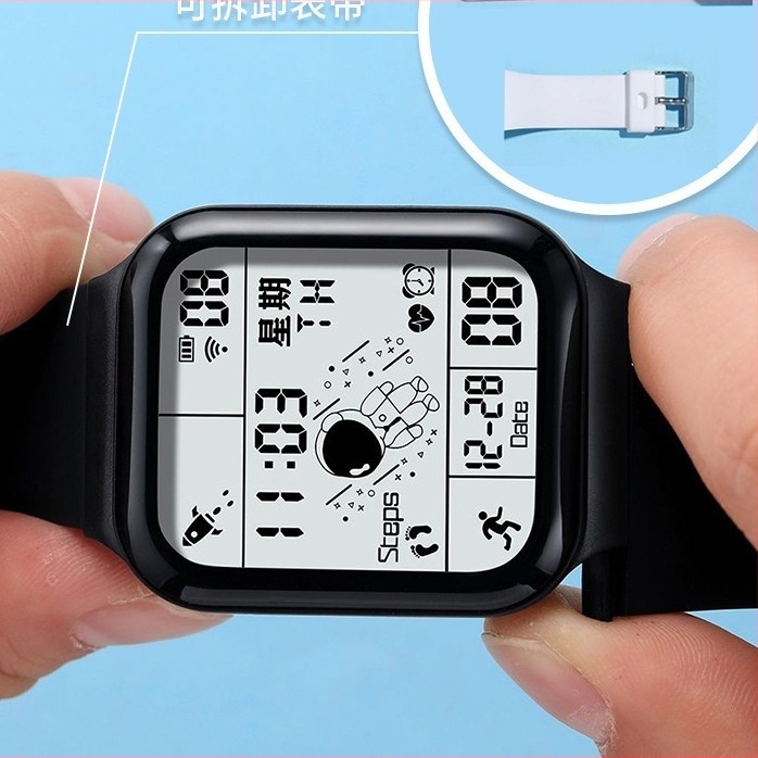 Έξυπνο ρολόι μαθητή – τετράγωνη κατασκευή, λουράκι σιλικόνης, ηλεκτρονικός μηχανισμός, αντοχή σε νερό 30 m