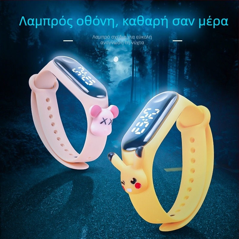 Παιδικό ηλεκτρονικό ρολόι με καρτούν σχεδίαση, ηλεκτρονική κίνηση, μηνιακή οθόνη, αριθμητική οθόνη, ζώνη από σιλικόνη, ωοειδές καντράν