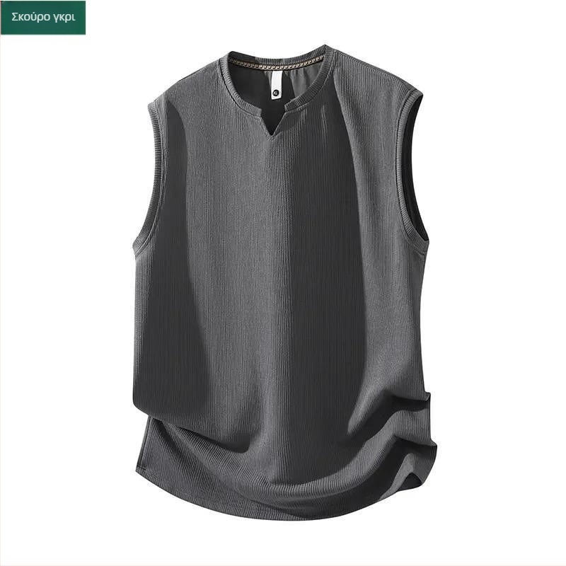 Χωρίς μανίκια T-shirt από πολυεστέρα 100%, άνετη γραμμή, V-λαιμό, λεπτό ύφασμα, για καλοκαιρινά αθλήματα