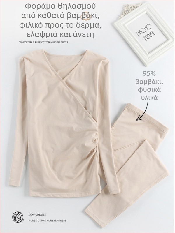 Σετ πιτζάμες μητρότητας φθινοπωρινό/χειμερινό – 95% βαμβάκι, εύκολη πρόσβαση στον θηλασμό