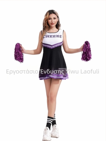 Κορίτσια: Σετ φούστα με θέμα Χάλογουίν Cheerleading για σχολικές μουσικές γιορτές στο campus (Πολυεστερές με ελαστικό ύφασμα, Μοτίβο 45576, κάτω των 17, Άνοιξη 2025)