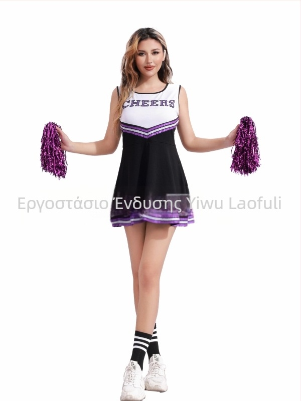 Κορίτσια: Σετ φούστα με θέμα Χάλογουίν Cheerleading για σχολικές μουσικές γιορτές στο campus (Πολυεστερές με ελαστικό ύφασμα, Μοτίβο 45576, κάτω των 17, Άνοιξη 2025)