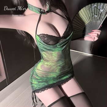 Σετ εσωρούχων για ρόλους, εμπνευσμένο από τσονγκσαμ, διάφανο πλέγμα, λαιμό-halter, εφαρμοστό στη μέση, πολυεστέρας