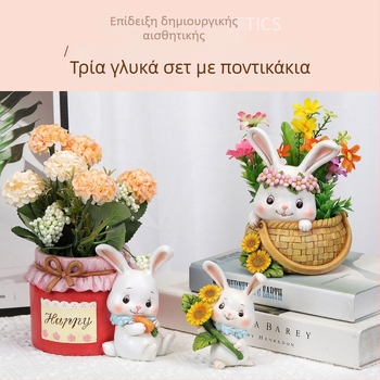 Φιγούρα λαγουδάκι από ρητίνη για εσωτερική διακόσμηση — αγροτικό στυλ, διακοσμητικό για γλάστρα και γραφείο, μάρκα Ming craftsman crafts