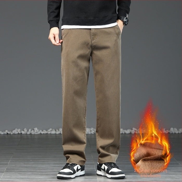 Ανδρικά παντελόνια με ίσιο κόψιμο, επενδυμένα με φλίς από Lyocell | μεσαία μέση, μικροελαστικότητα, χειμώνας 2025