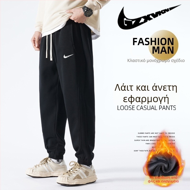 Ανδρικά φλις επενδυμένα αθλητικά παντελόνια για καθημερινή χρήση, με μέση, χαλαρή γραμμή, δέσιμο με κορδόνι, κατάλληλα για τον χειμώνα