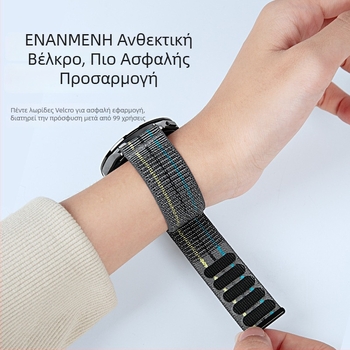 Ζώνη ρολογιού από ναϊλον πλέξη για Huawei Watch5 Pro/GT6/5; 22 mm διασύνδεση, κούμπωμα Velcro; συμβατή με Samsung, Garmin, Huawei (Υλικό: ναϊλον πλέξη; Μέγεθος διασύνδεσης: 22 mm; Κούμπωμα: Velcro; Συμβατότητα: Samsung, Garmin, Huawei)