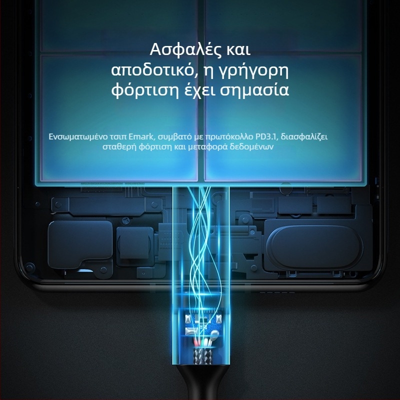 Καλώδιο φόρτισης PD240W Type-C προς Type-C με τσιπ, διπλού άκρου για φορητούς υπολογιστές, μήκη 0.5–3 m