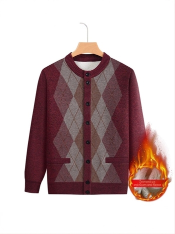 Γιλέκο πλεκτό με φλίς για ηλικιωμένους, ύφασμα από μαλλί-μίγμα, 100% πολυεστέρας, χειμώνας 2024