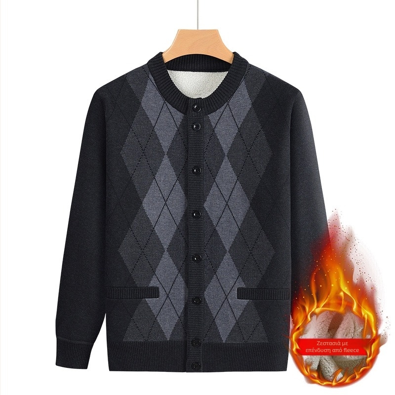 Γιλέκο πλεκτό με φλίς για ηλικιωμένους, ύφασμα από μαλλί-μίγμα, 100% πολυεστέρας, χειμώνας 2024