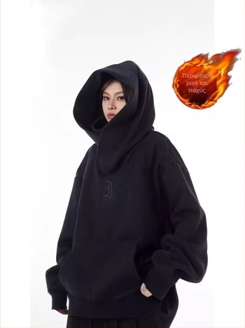 Ανδρικό πουλόβερ με κουκούλα, φλις εσωτερικά, γεωμετρικό μοτίβο, πλαϊνές τσέπες, μακριά μανίκια