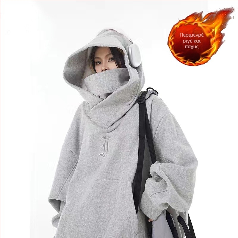 Ανδρικό πουλόβερ με κουκούλα, φλις εσωτερικά, γεωμετρικό μοτίβο, πλαϊνές τσέπες, μακριά μανίκια