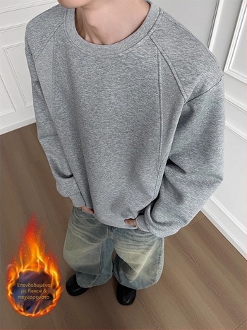 Φούτερ με φλίς επένδυση, χωρίς γιακά, χωρίς κουκούλα, μακρύ μανίκι, ελαφρώς χαλαρή γραμμή, πολυεστέρας 51-70%