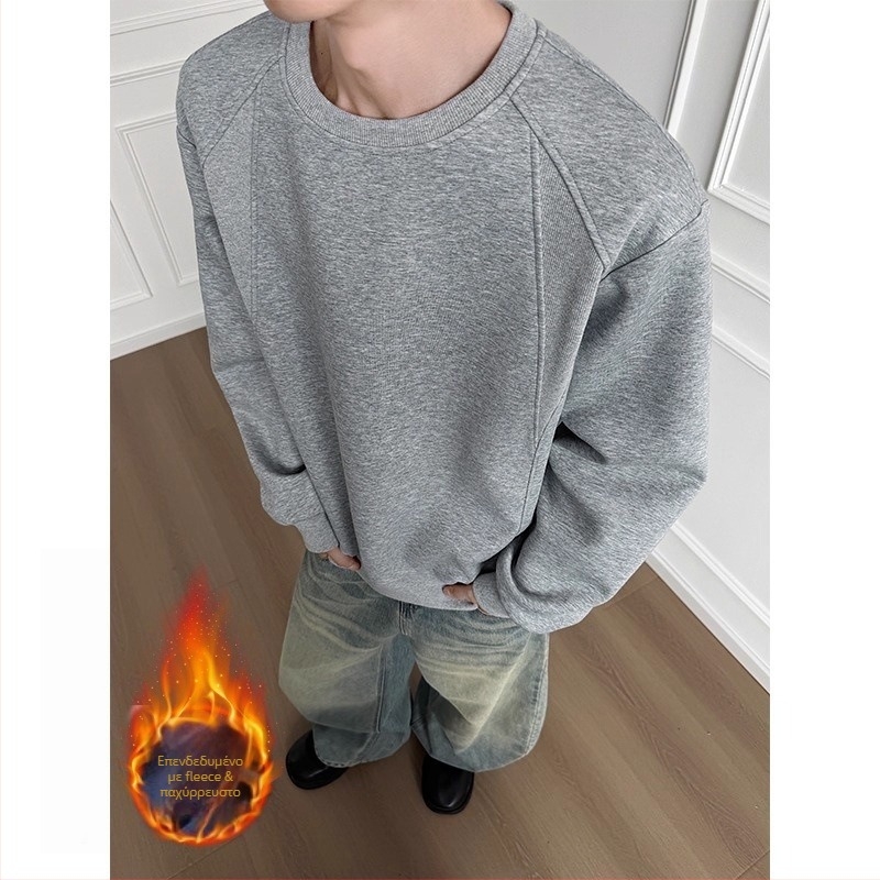 Φούτερ με φλίς επένδυση, χωρίς γιακά, χωρίς κουκούλα, μακρύ μανίκι, ελαφρώς χαλαρή γραμμή, πολυεστέρας 51-70%