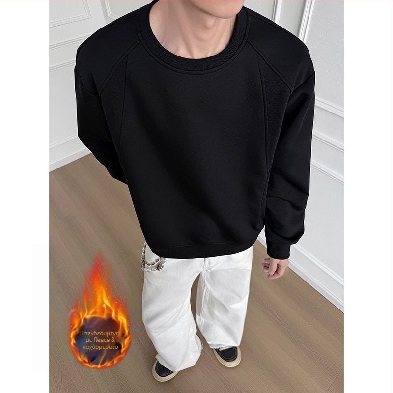 Φούτερ με φλίς επένδυση, χωρίς γιακά, χωρίς κουκούλα, μακρύ μανίκι, ελαφρώς χαλαρή γραμμή, πολυεστέρας 51-70%