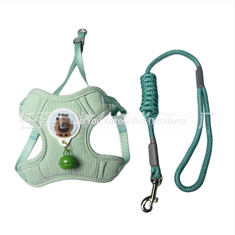 Λουρί σκύλου με θήκη στήθους, ύφασμα, κουδουνάκι από δέρμα ελαφιού