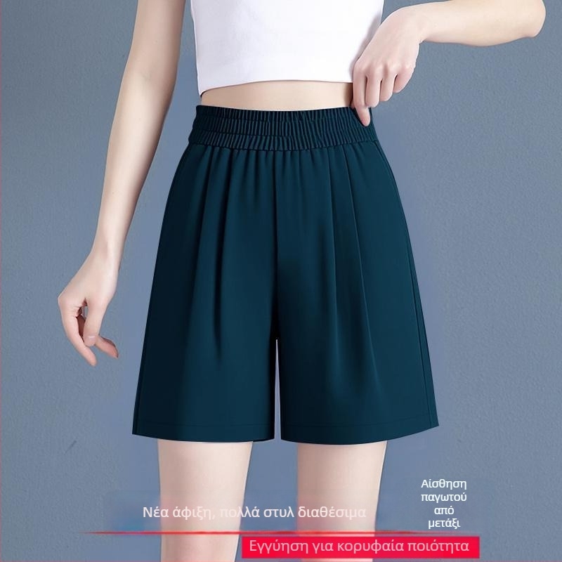 Ice Silk σορτς παραλίας για γυναίκες, καλοκαιρινά λεπτά, χαλαρή ίσια γραμμή με φαρδιά πόδια, μέση στη θέση, 95% πολυεστέρας, μικροελαστικότητα