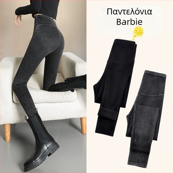 Γυναικείες τζιν leggings Barbie με επένδυση για φθινόπωρο/χειμώνα, ψηλή μέση, σμίκρυνση κοιλιάς και ανύψωση γλουτών, στενά παντελόνια γιόγκα σε στυλ μολύβι