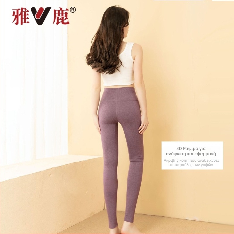 Γυναικείες θερμικές παντελόνες με ψηλή μέση, βελούρι στην εσωτερική βάση, παχύ πολυεστέρας 80–90%, μονόστρωτες