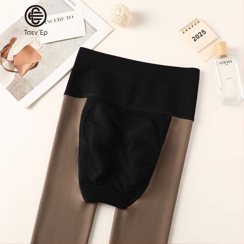 Γυναικεία καλσόν με υψηλή μέση, γυαλιστερό φινίρισμα, ανύψωση γλουτών, αντιτριβική ναϊλόν ύλη, μονόχρωμο σχέδιο, παχύ υλικό