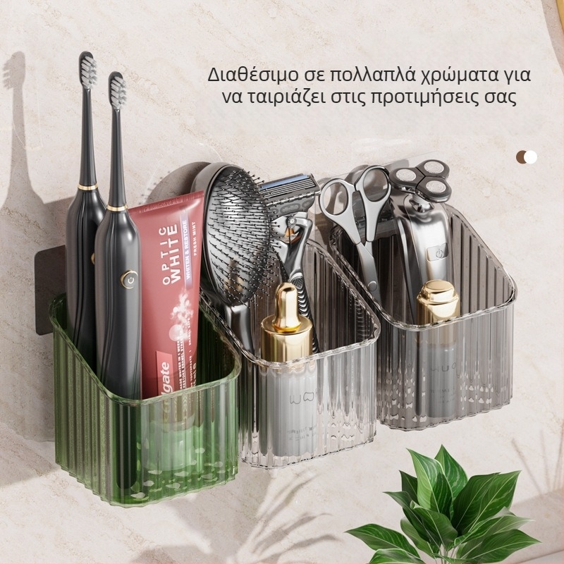 Jin Xi επίτοιχο ράφι μπάνιου χωρίς διάτρημα για αποθήκευση προϊόντων περιποίησης προσώπου | πλαστικό | ικανότητα φόρτωσης 10 kg | ελαφρύς πολυτελής στυλ