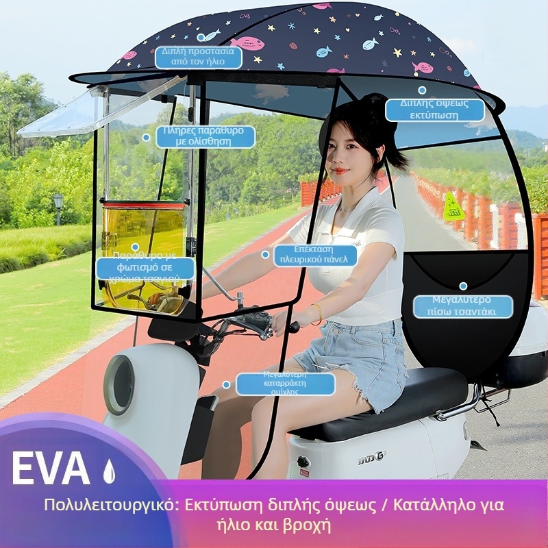 Langlong ομπρέλα προστασίας από βροχή και ήλιο για ηλεκτρικό όχημα – αντιανεμικό και αδιάβροχο, UPF>40, ύφασμα 210T, κεντρική ράβδος από ίνες, χειροκίνητο άνοιγμα, βάρος 2,8 kg