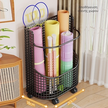 Ραφιέρα αποθήκευσης γιόγκα με ρόδες – μεγάλη χωρητικότητα, μεταλλική κατασκευή για εξοπλισμό γυμναστικής και ρακέτες μπατμίντον