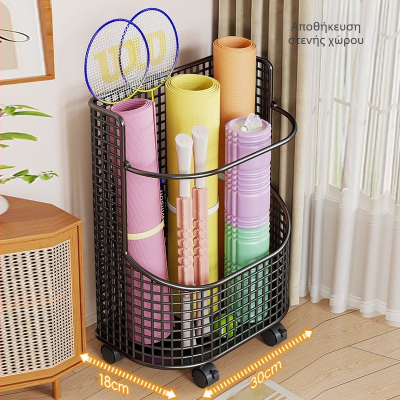 Ραφιέρα αποθήκευσης γιόγκα με ρόδες – μεγάλη χωρητικότητα, μεταλλική κατασκευή για εξοπλισμό γυμναστικής και ρακέτες μπατμίντον