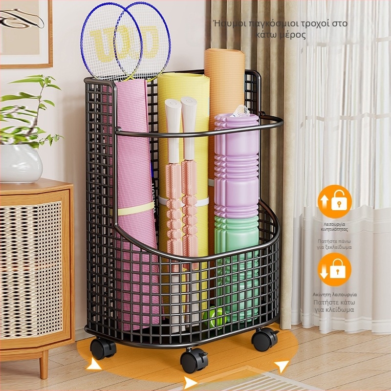 Ραφιέρα αποθήκευσης γιόγκα με ρόδες – μεγάλη χωρητικότητα, μεταλλική κατασκευή για εξοπλισμό γυμναστικής και ρακέτες μπατμίντον