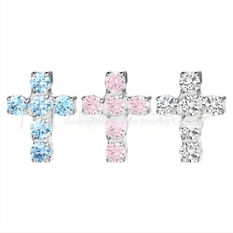 Σκουλαρίκι-σταυρός από τιτάνιο F136 με ένθετο διαμαντιού και ζιρκόνιο