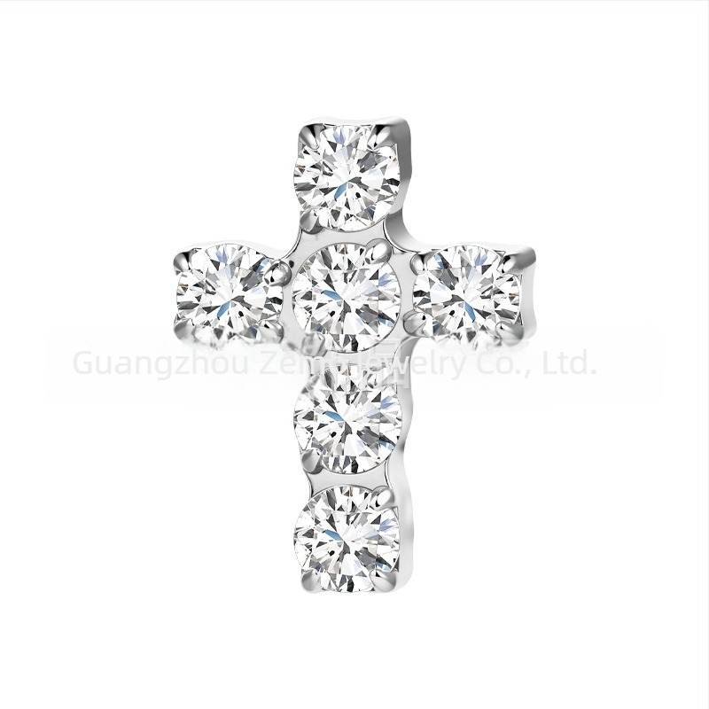 Σκουλαρίκι-σταυρός από τιτάνιο F136 με ένθετο διαμαντιού και ζιρκόνιο