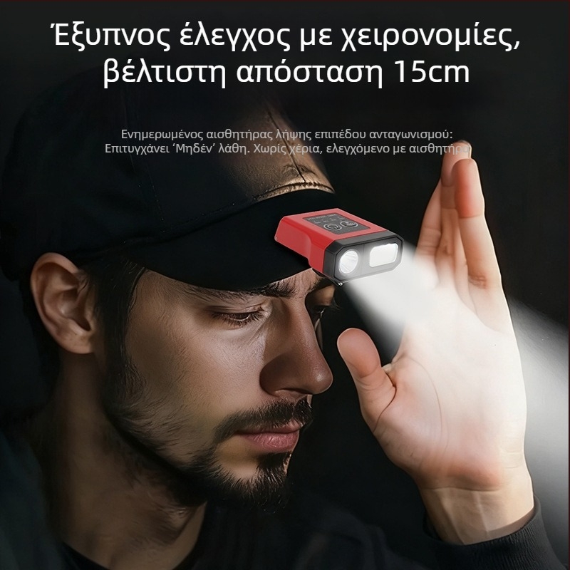 LED κεφαλικός φακός με ενσωματωμένη μπαταρία 1200 mAh, ισχύς 5W, αδιάβροχος, φορτιστής περιλαμβάνεται.