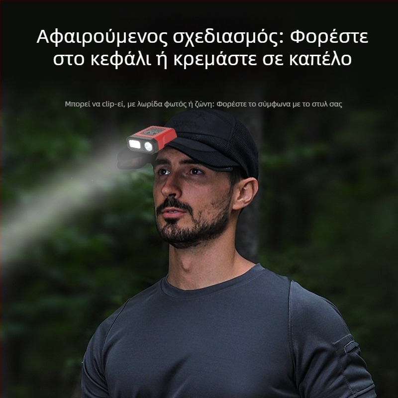 LED κεφαλικός φακός με ενσωματωμένη μπαταρία 1200 mAh, ισχύς 5W, αδιάβροχος, φορτιστής περιλαμβάνεται.