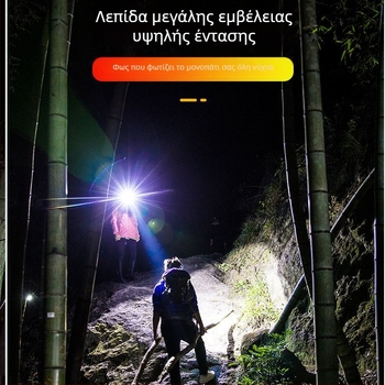 LED φακός κεφαλής, επαναφορτιζόμενη μπαταρία λιθίου, δύο λειτουργίες, αδιάβροχος, εμβέλεια δέσμης έως 100 μέτρα