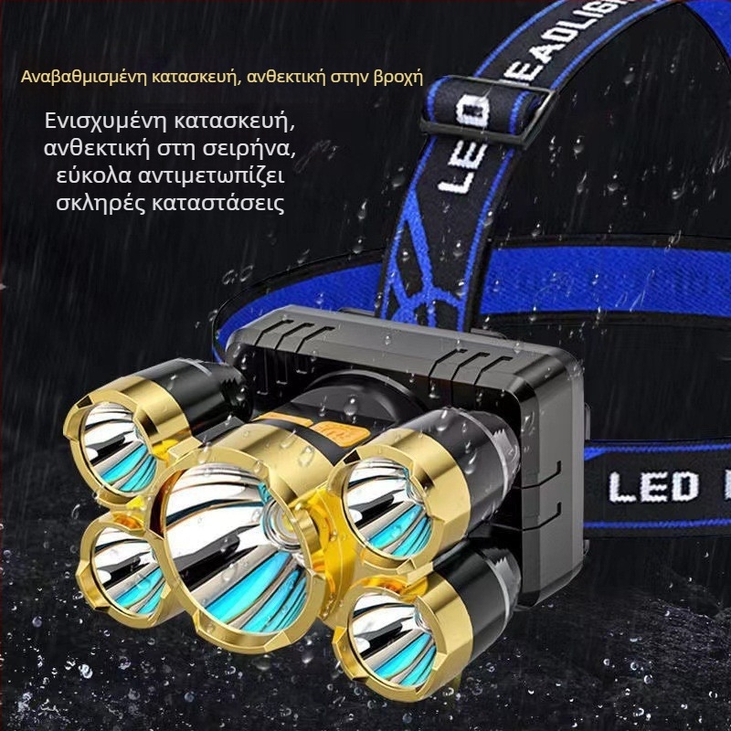 LED φακός κεφαλής, επαναφορτιζόμενη μπαταρία λιθίου, δύο λειτουργίες, αδιάβροχος, εμβέλεια δέσμης έως 100 μέτρα