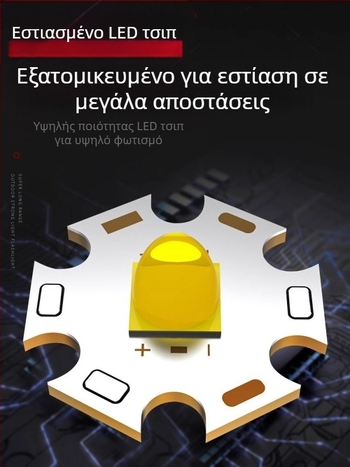 Κεφαλοφανάρι LED επαναφορτιζόμενο, μοντέλο B90, μπαταρία 18650, απόσταση δέσμης ≥500 m, αυτονομία 60 h, αδιάβροχο