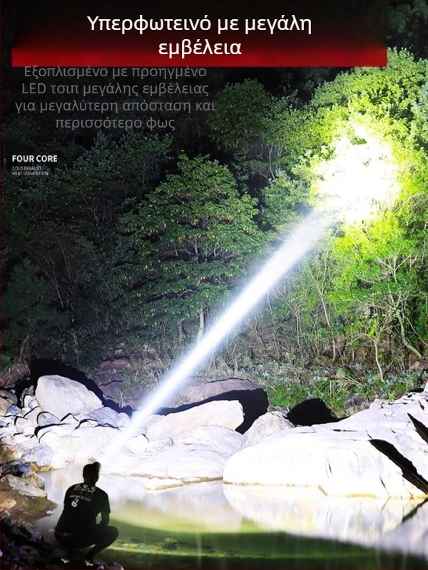 Κεφαλοφανάρι LED επαναφορτιζόμενο, μοντέλο B90, μπαταρία 18650, απόσταση δέσμης ≥500 m, αυτονομία 60 h, αδιάβροχο