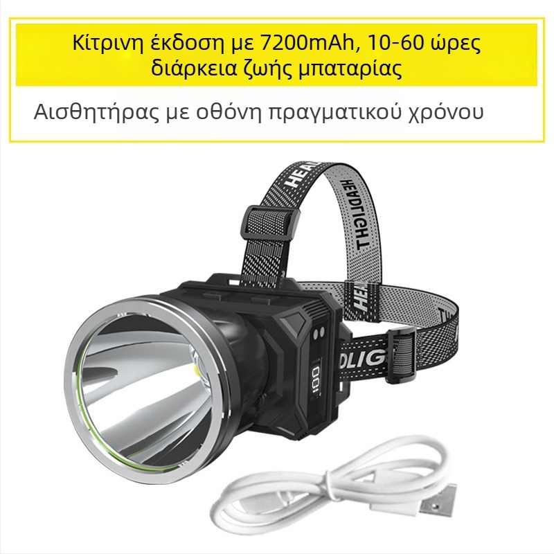 Κεφαλοφανάρι LED επαναφορτιζόμενο, μοντέλο B90, μπαταρία 18650, απόσταση δέσμης ≥500 m, αυτονομία 60 h, αδιάβροχο