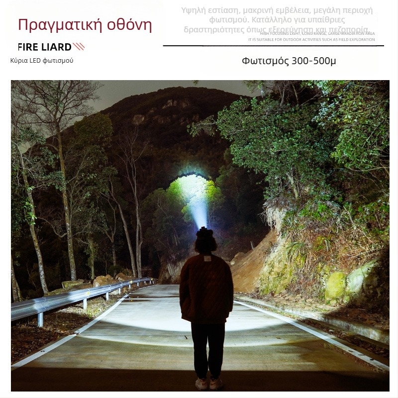 LED φακός κεφαλής (μπαταρία 1500mAh, Ισχύς 30, περιστροφή 360°, εμβέλεια 200–500m, χειροκίνητη φόρτιση)