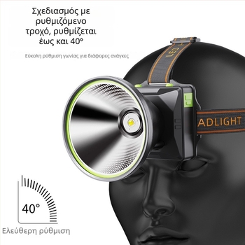 Κεφαλοφακός LED, επαναφορτιζόμενος, σώμα από κράμα αλουμινίου, μπαταρία λιθίου 18650, εμβέλεια έως 500 μ