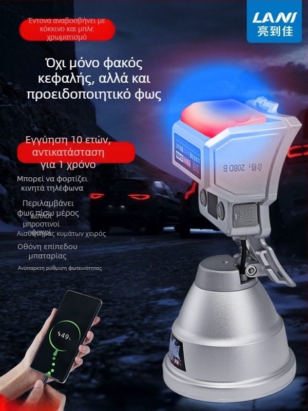 Κεφαλικός φακός LED με επαναφορτιζόμενη μπαταρία λιθίου, αισθητήρας κίνησης, αδιάβροχος, μακρινή δέσμη (>500 m) για εξωτερικό νυχτερινό ψάρεμα