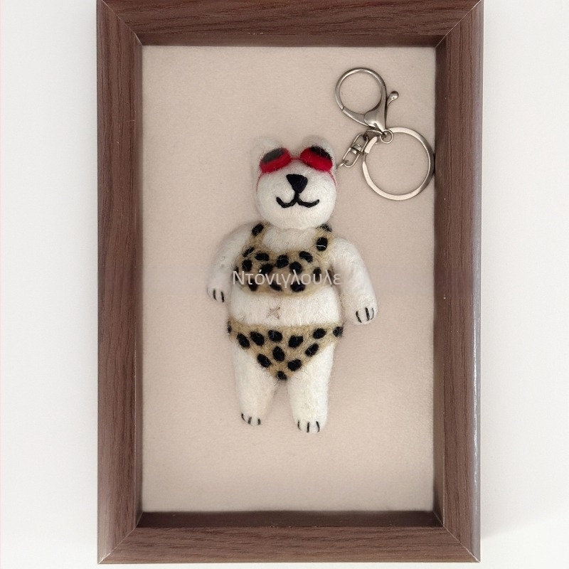 Χειροποίητο κρεμαστό από μαλλί φελτ με αρκουδάκι για τσάντες και αυτοκίνητα