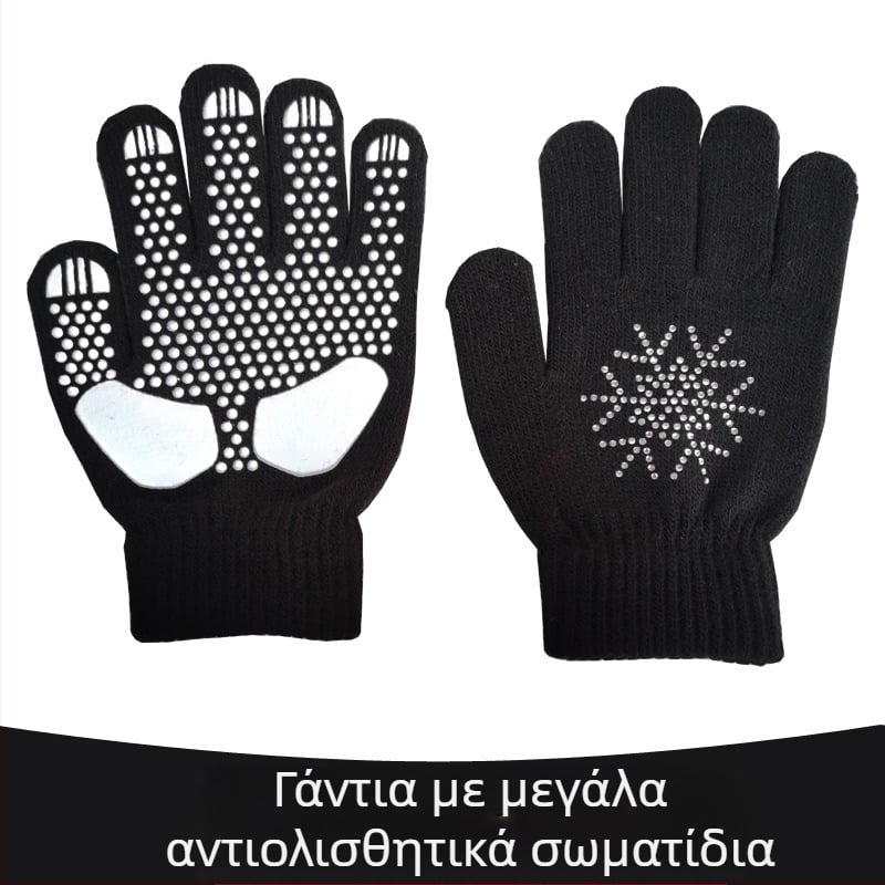 Γάντια για σκι και πατινάζ, παχιά, αντιολισθητικά, με διακοσμητικά σχέδια με διαμάντια, προστασία από πτώσεις, για ενήλικες и παιδιά, unisex
