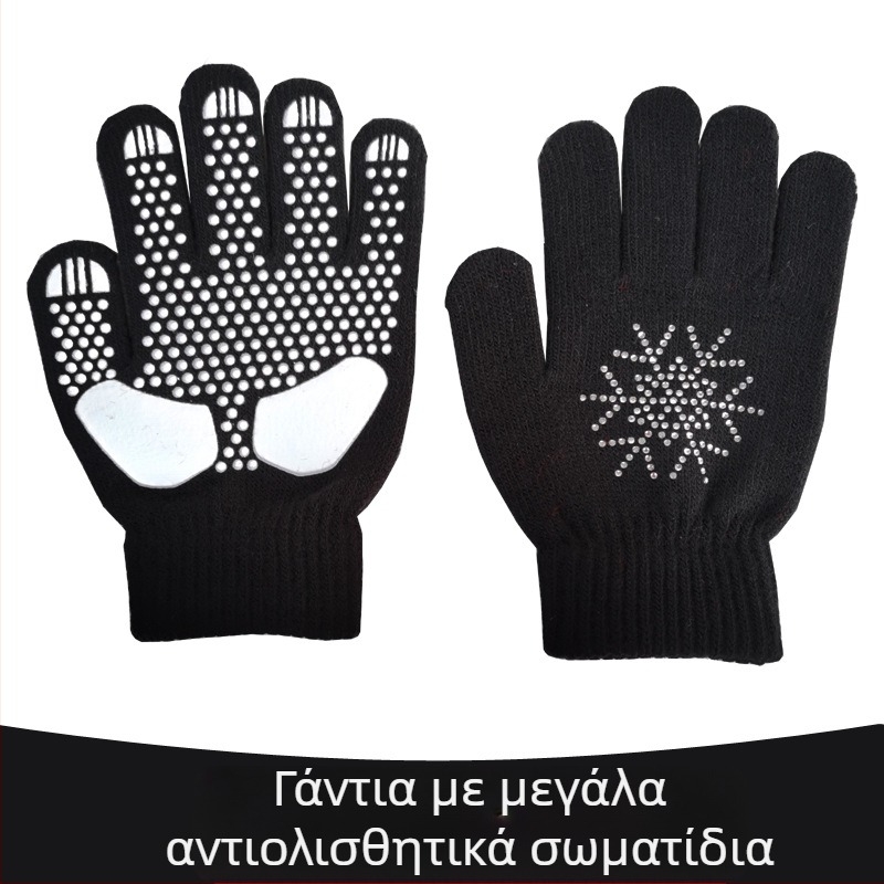 Γάντια για σκι και πατινάζ, παχιά, αντιολισθητικά, με διακοσμητικά σχέδια με διαμάντια, προστασία από πτώσεις, για ενήλικες и παιδιά, unisex